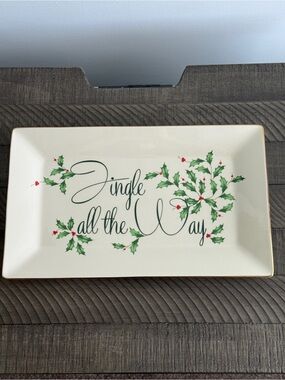 Lenox Holiday Jingle All the Way 14.5" Porcelain Platter Gold Trim Christmas